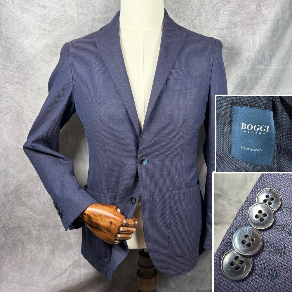 Boggi Milano Men's Unstructured Blazer Blue Guabello 120s Wool Made In Italy